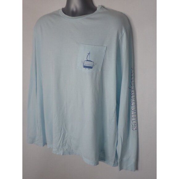 Vineyard Vines Shirt Men XL Blue Ski Everyday Should Feel This Good Chair lift - Picture 4 of 7